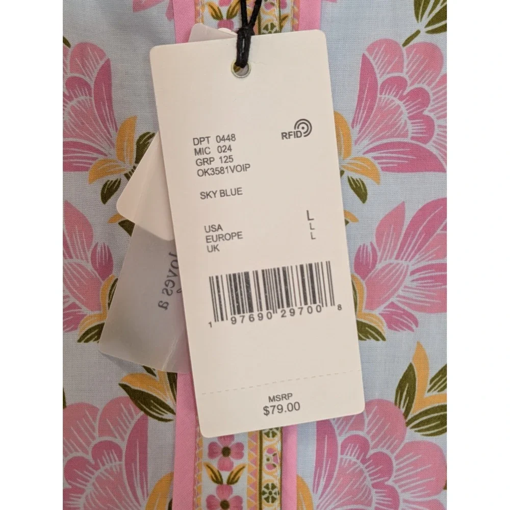 A Loves A Girls Sky Blue Floral Cotton Dress Puff Sleeve Tiered Size L OK3581 - Picture 4 of 5
